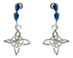 Aretes Colgantes Plata 925 Nudo de Bruja con Zirconia Azul - Imagen 1