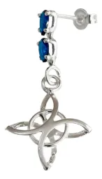 Aretes Colgantes Plata 925 Nudo de Bruja con Zirconia Azul - Imagen 2