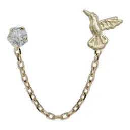 Aretes Oro 10k Colibrí Zirconia con Cadena - Imagen 2
