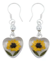 Aretes Plata 925 Girasol Encapsulado con Dos Hojas - Imagen 1