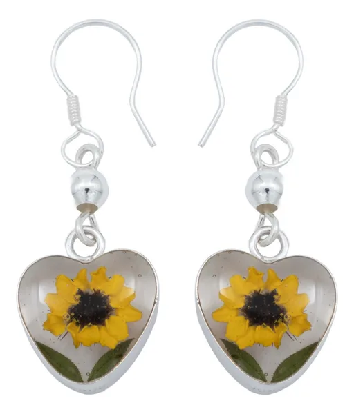 Aretes Plata 925 Girasol Encapsulado con Dos Hojas - Imagen 1