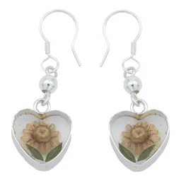 Aretes Plata 925 Girasol Encapsulado con Dos Hojas - Imagen 2