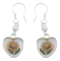Aretes Plata 925 Girasol Encapsulado con Dos Hojas - Imagen 2