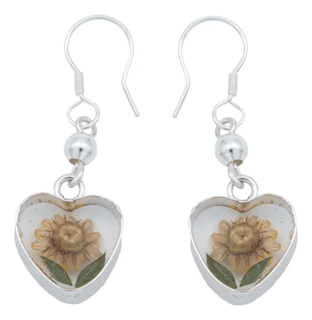 Aretes Plata 925 Girasol Encapsulado con Dos Hojas - Imagen 1