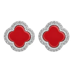 Aretes Plata 925 Trébol Cuatro Hojas Grandes con Zirconia - Imagen 1