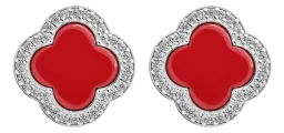 Aretes Plata 925 Trébol Cuatro Hojas Grandes con Zirconia - Imagen 1