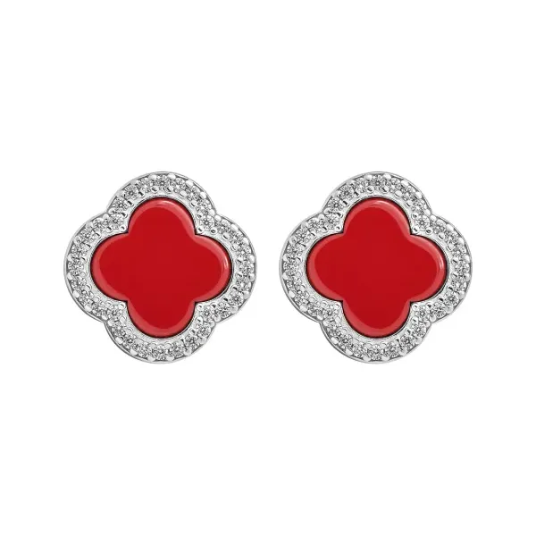 Aretes Plata 925 Trébol Cuatro Hojas Grandes con Zirconia - Imagen 1