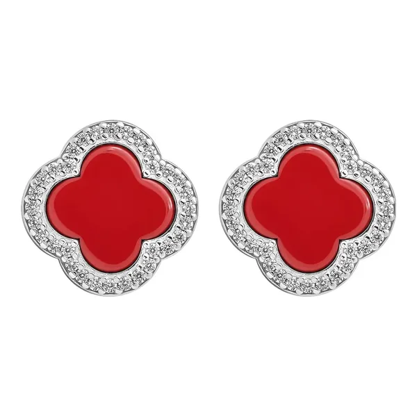 Aretes Plata 925 Trébol Cuatro Hojas Grandes con Zirconia - Imagen 1
