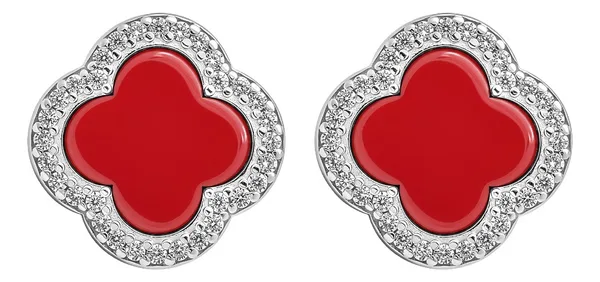 Aretes Plata 925 Trébol Cuatro Hojas Grandes con Zirconia - Imagen 1