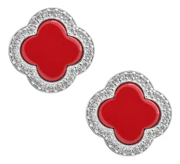 Aretes Plata 925 Trébol Cuatro Hojas Grandes con Zirconia - Imagen 2