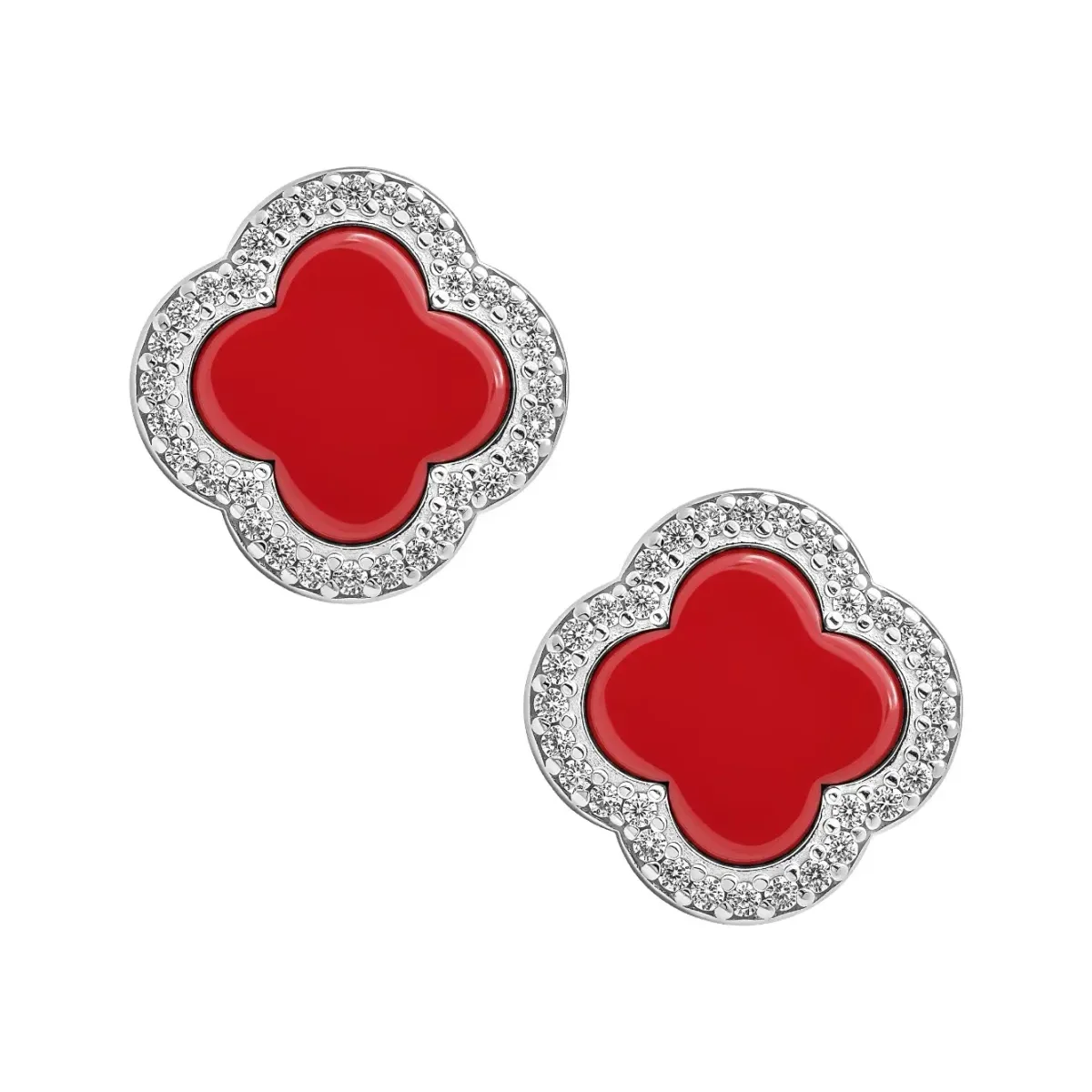 Aretes Plata 925 Trébol Cuatro Hojas Grandes con Zirconia - Imagen 2