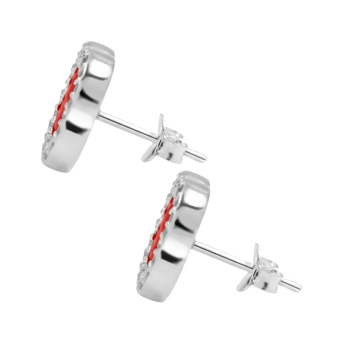 Aretes Trébol Plata 925 Esmalte Rojo con Zirconia Brillante - Imagen 2