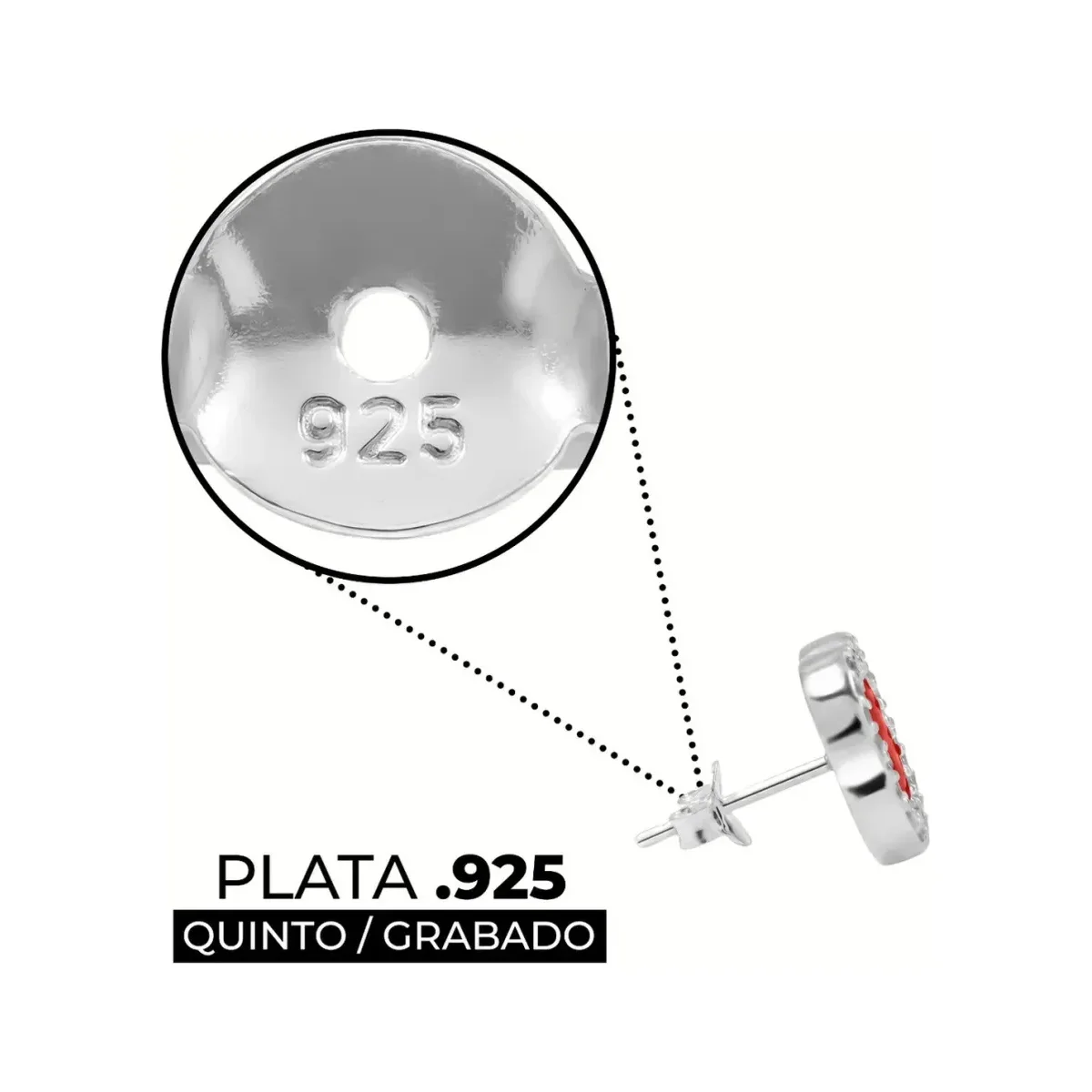 Aretes Trébol Plata 925 Esmalte Rojo con Zirconia Brillante - Imagen 3