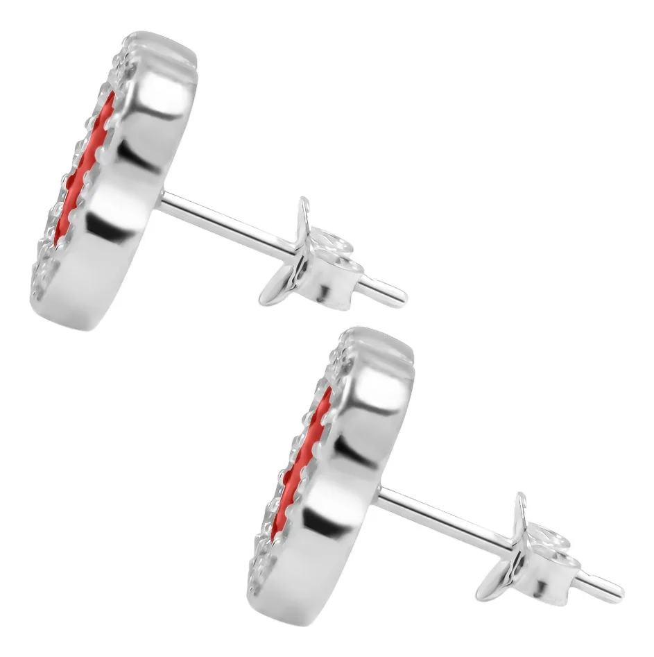 Aretes Trébol Plata 925 Esmalte Rojo con Zirconia Brillante - Imagen 1