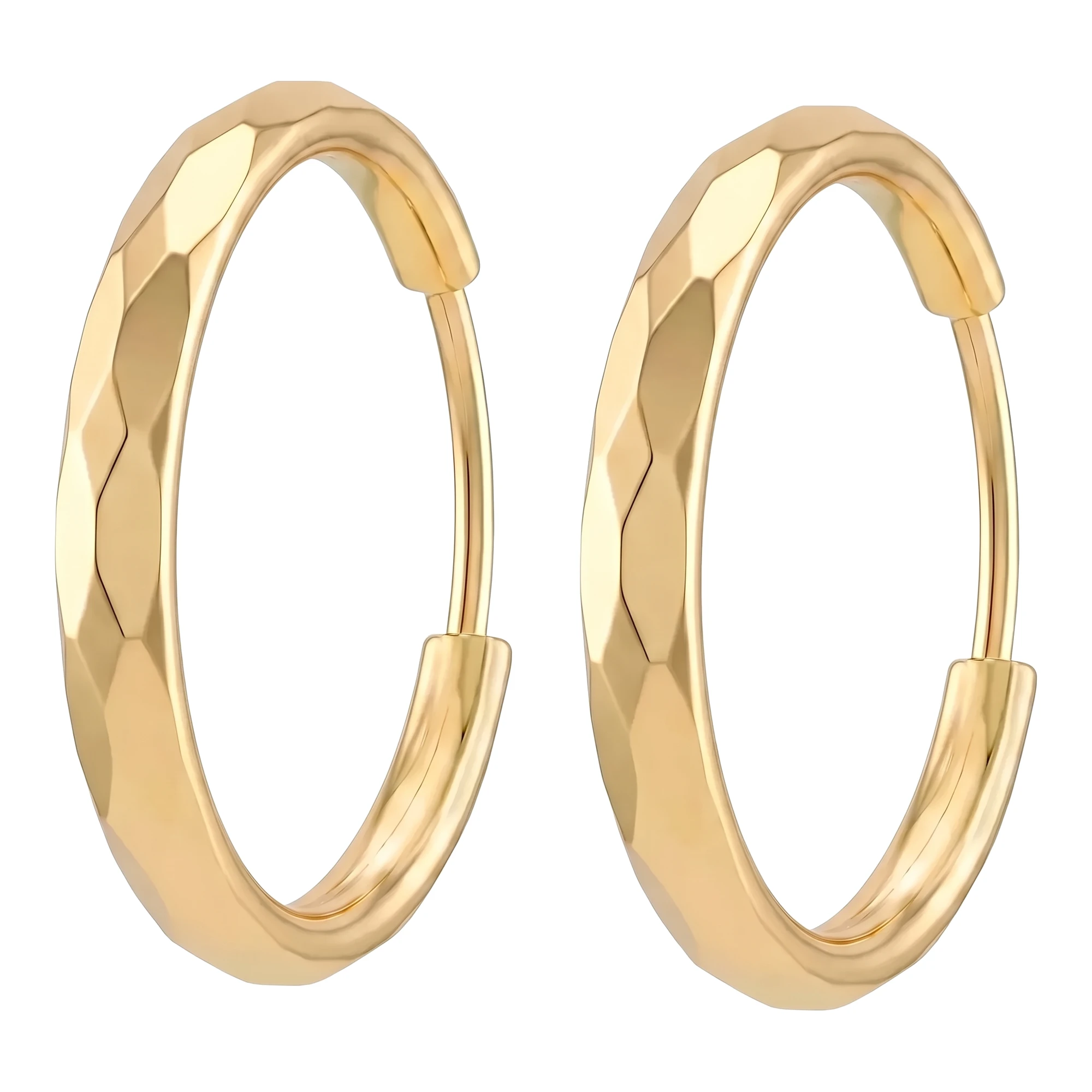 Arracadas de oro 10k facetadas diamantadas 15 mm - Joyaris joyería fina mexicana