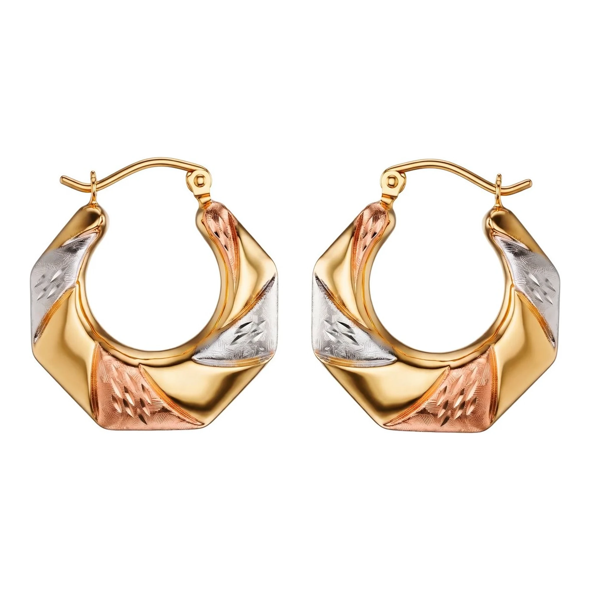 Arracadas florentinas de oro 10k amarillo de 2 cm con acabado pulido - Joyaris joyería fina mexicana