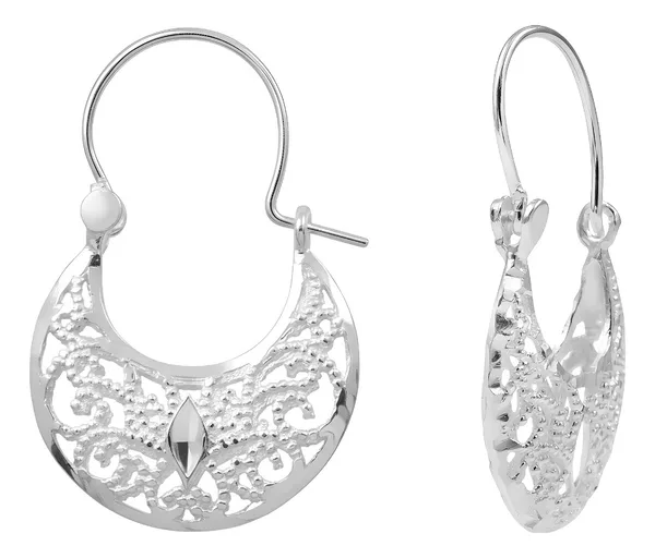 Aretes de plata .925 diseno filigrana diamantado estilo canasta — Joyaris