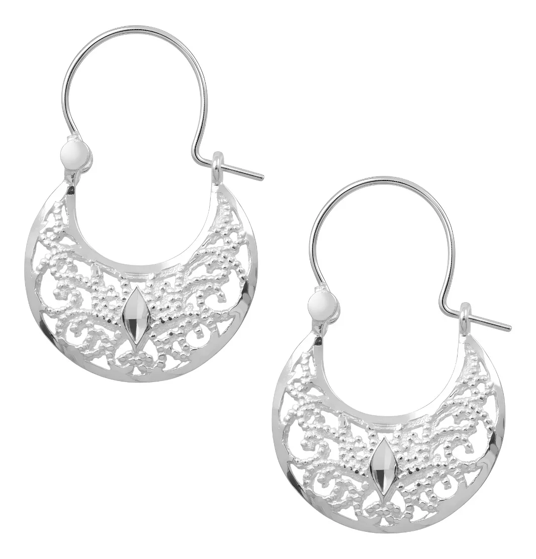 Aretes de plata .925 diseno filigrana diamantado estilo canasta — Joyaris