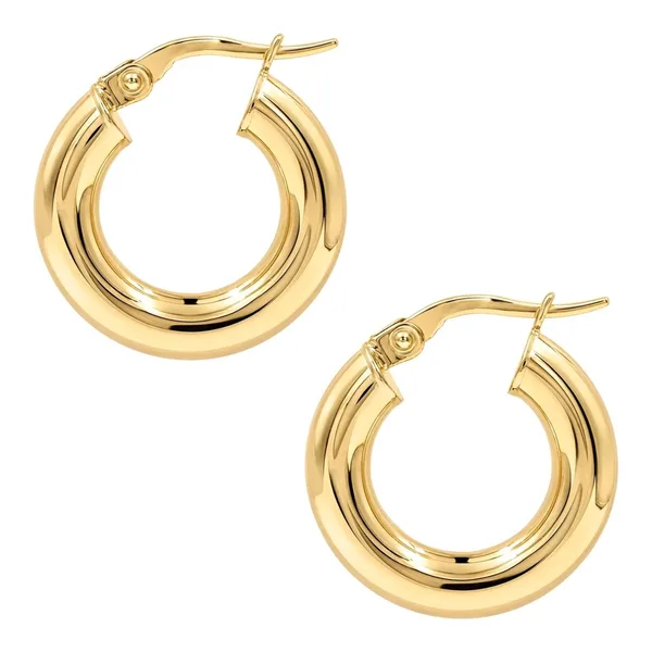 Arracadas lisas tubulares de oro 10k de 17 mm x 4 mm con cierre a presión - Joyaris joyería fina