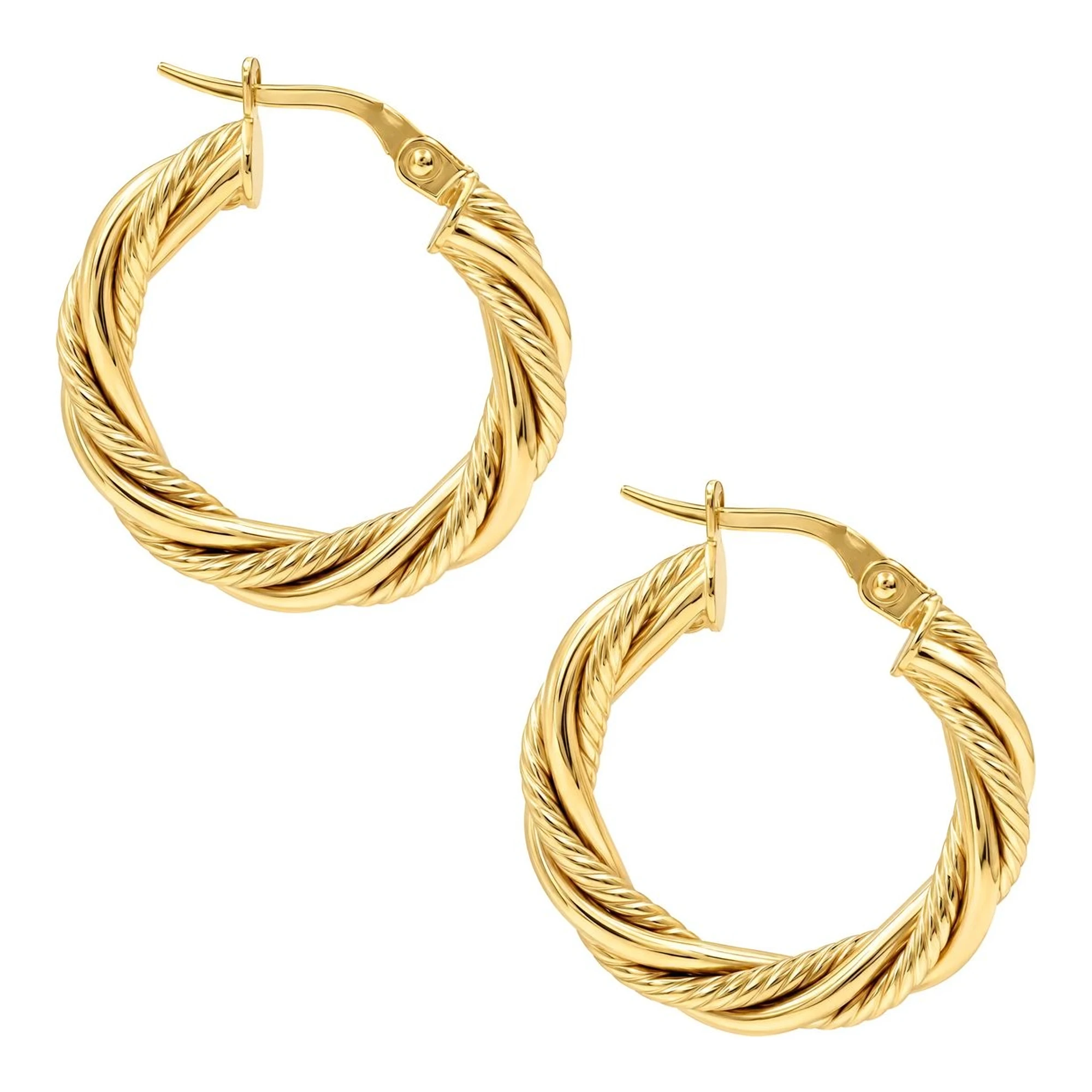 Arracadas torcidas de oro amarillo 10k de 22 mm y 4 mm de ancho con broche a presión - Joyaris joyería fina