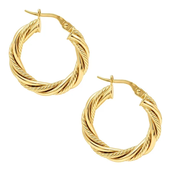 Arracadas torcidas de oro amarillo 10k de 22 mm y 4 mm de ancho con broche a presión - Joyaris joyería fina