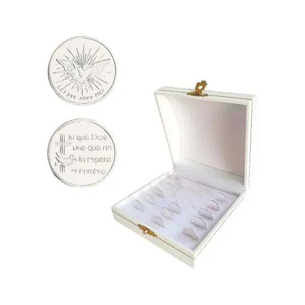 Arras Matrimoniales Plata Ley .999 Diseño Santos Estuche Boda Civil - Imagen 1