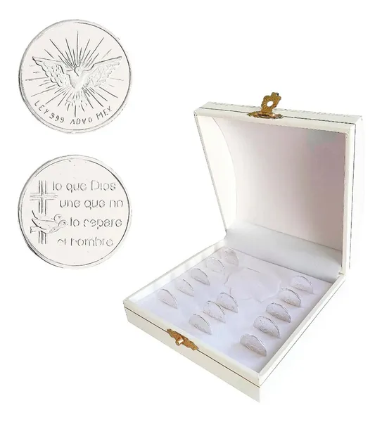 Arras Matrimoniales Plata Ley .999 Diseño Santos Estuche Boda Civil - Imagen 1