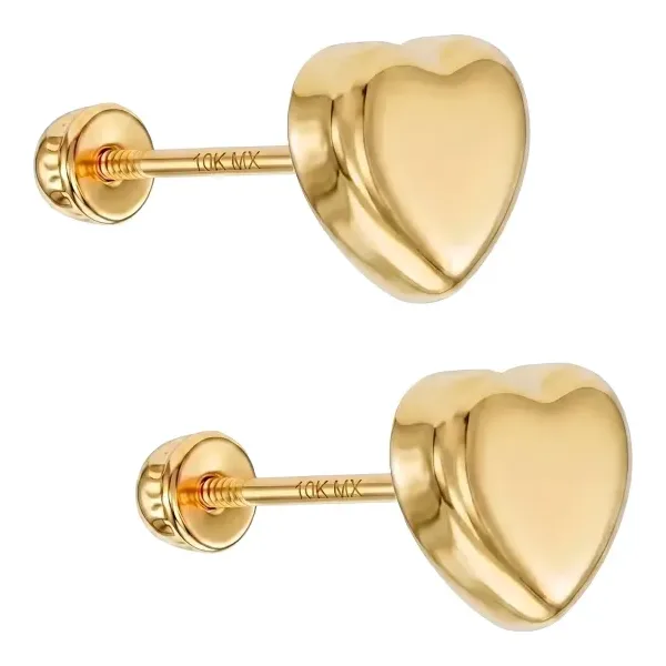 Broqueles de Oro 10k Corazón Bombacho con Rosca 5 mm