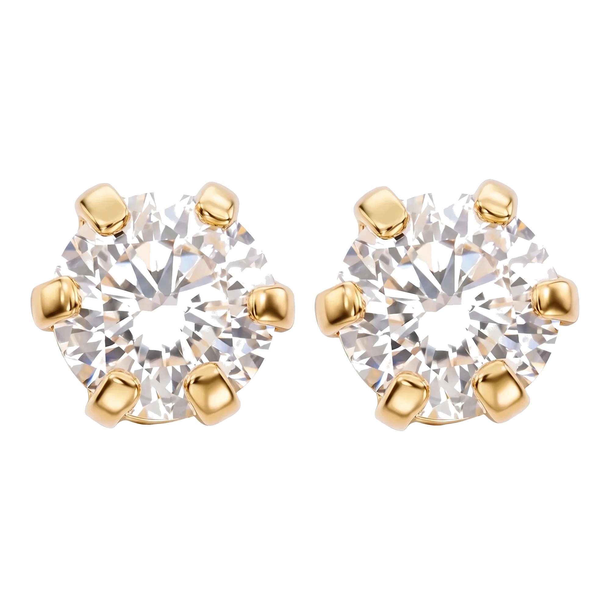 Broqueles rectos de oro 10k con zirconia blanca de 4 mm y cierre a rosca Joyaris