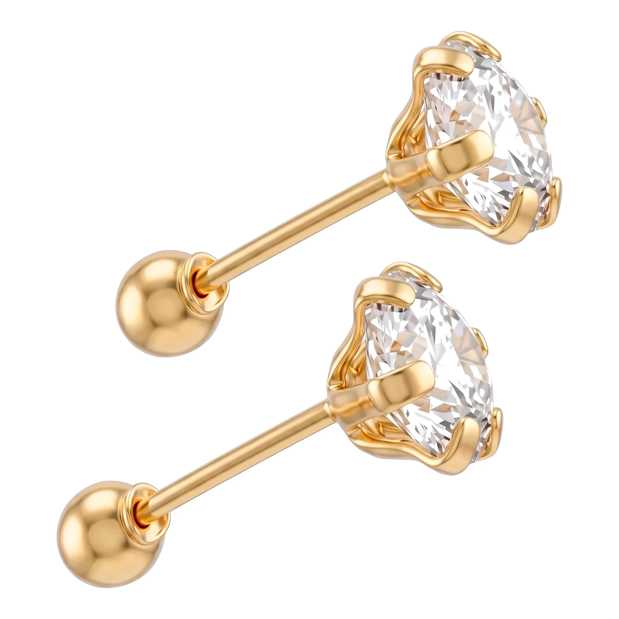 Broqueles Rectos de Oro 10k con Zirconia Blanca 4 mm - Imagen 2