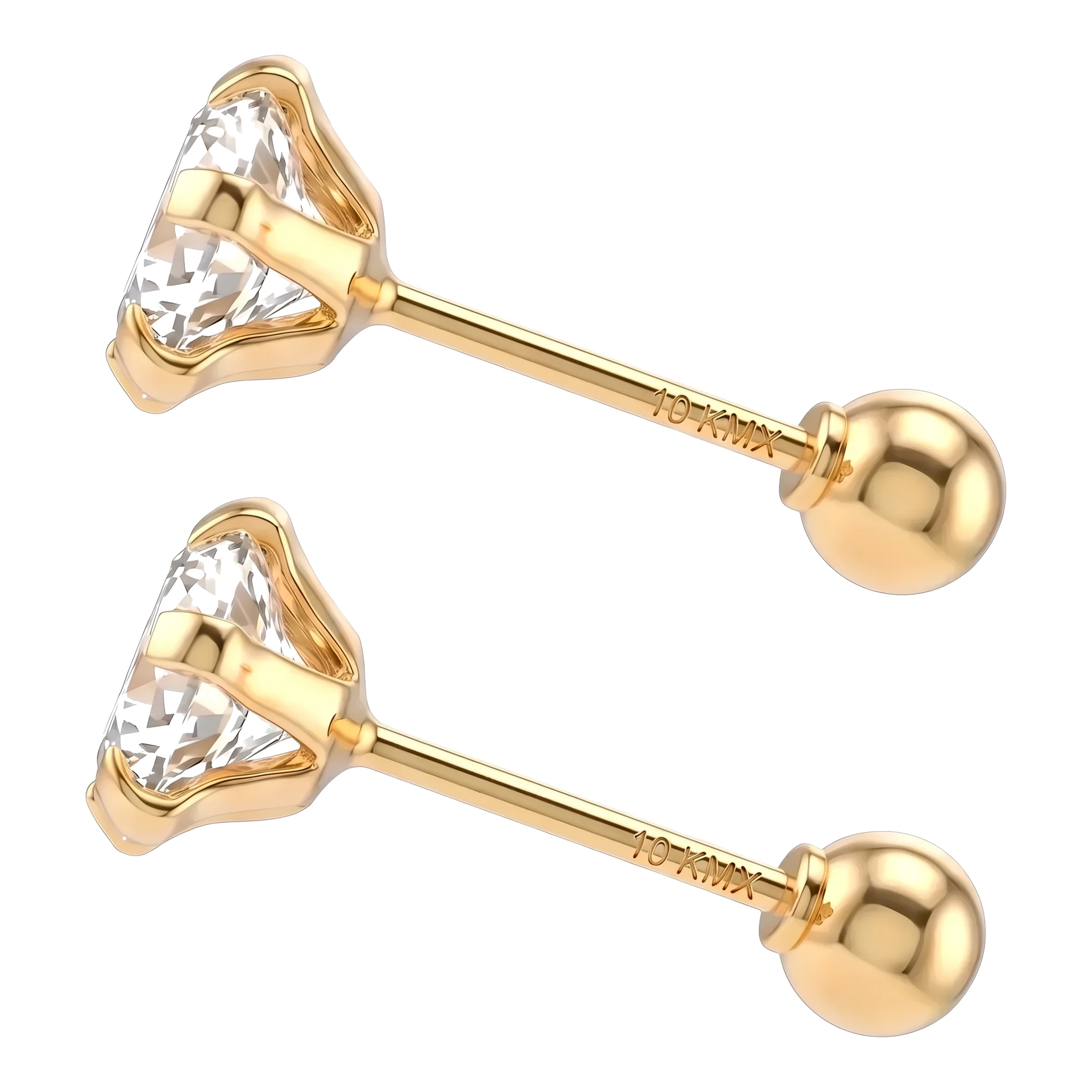Broqueles Rectos de Oro 10k con Zirconia Blanca 4 mm - Imagen 3