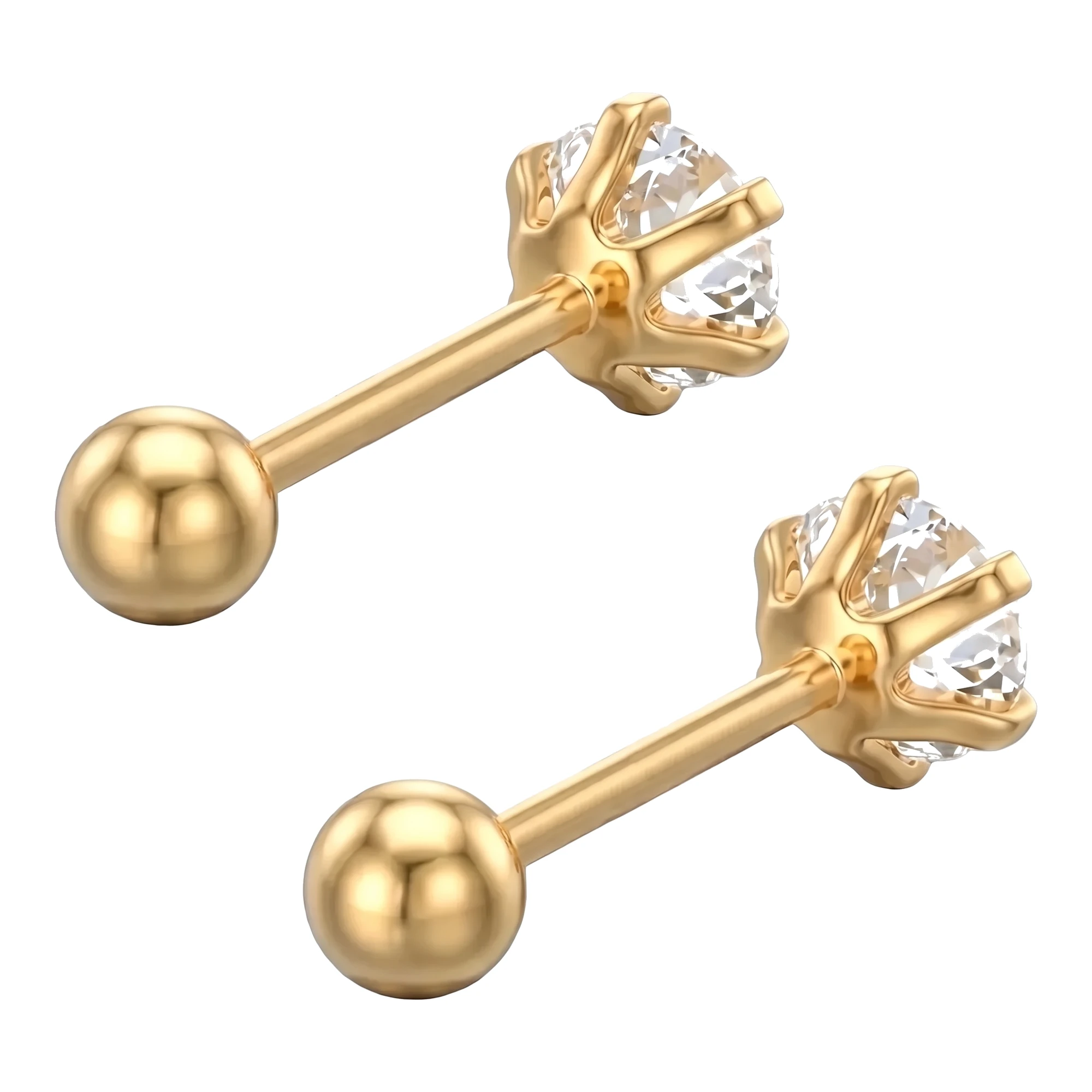 Broqueles Rectos de Oro 10k con Zirconia Blanca 4 mm - Imagen 4