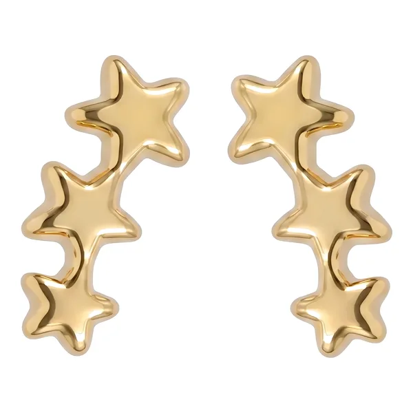 Broqueles de Oro 10k Tres Estrellas Lisos 10 mm