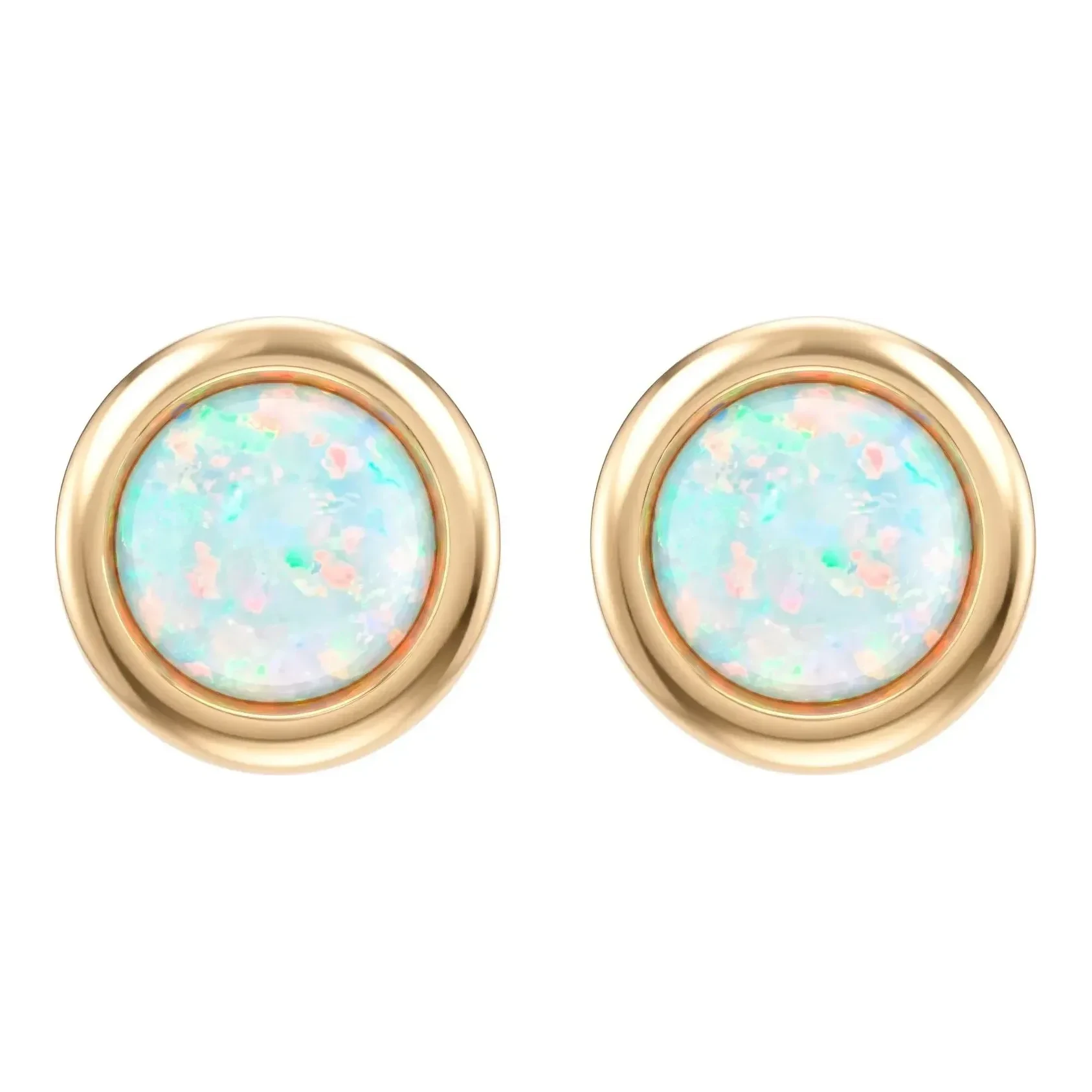 Broqueles de oro 10k con ópalo blanco sintético de 8 mm - Joyaris joyería fina mexicana