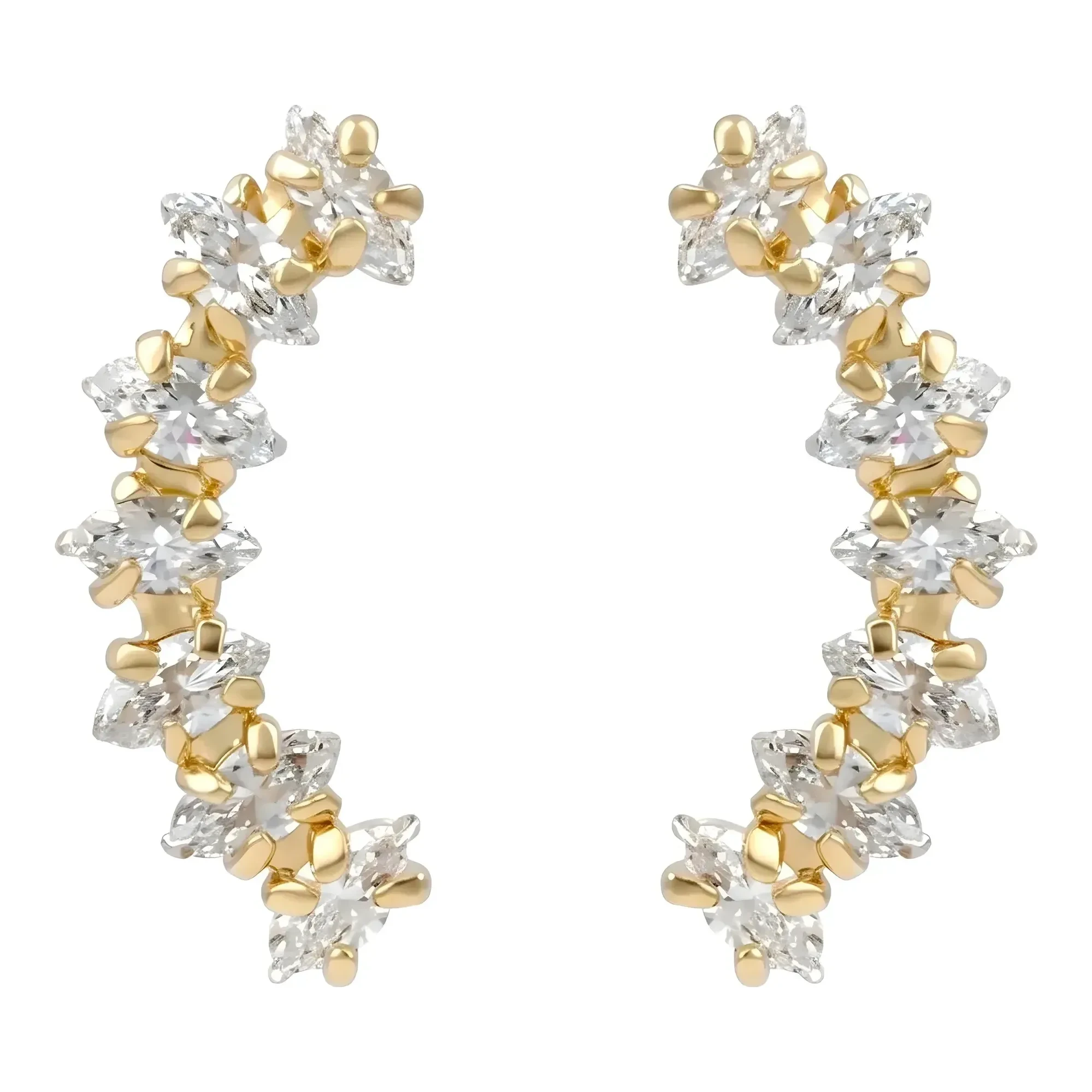 Aretes broquel lambada de Oro Amarillo 10k con zirconia blanca de 13 mm y broche a rosca - Joyaris