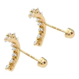 Aretes Broquel Lambada de Oro 10k con Zirconia Blanca 13 mm - Imagen 2