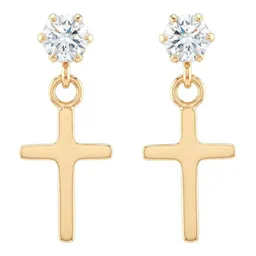 Broqueles de Oro 10k con Cruz Lisa y Zirconia Blanca 15 mm - Imagen 1