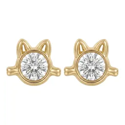 Broqueles de Gato de Oro 10k con Zirconia Blanca 4 mm Broche a Rosca - Imagen 1