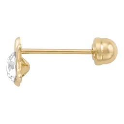 Broqueles de Gato de Oro 10k con Zirconia Blanca 4 mm Broche a Rosca - Imagen 4