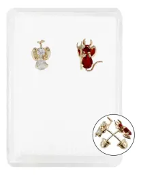 Aretes Broquel Oro 10k Diseño Ángel y Demonio Unisex - Imagen 1