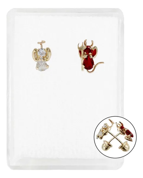 Aretes de oro 10k dorado broquel conciencia angel demonio broche rosca — Joyaris