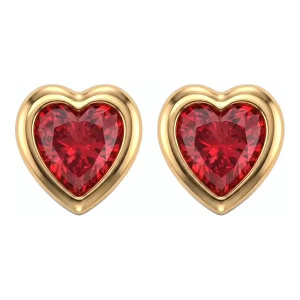 Aretes Broquel de Oro 10k Corazón con Zirconia Roja 4x3 mm