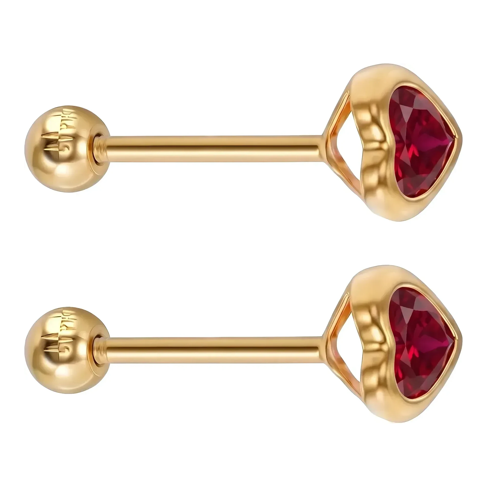 Aretes Broquel de Oro 10k Corazón con Zirconia Roja 4x3 mm - Imagen 2