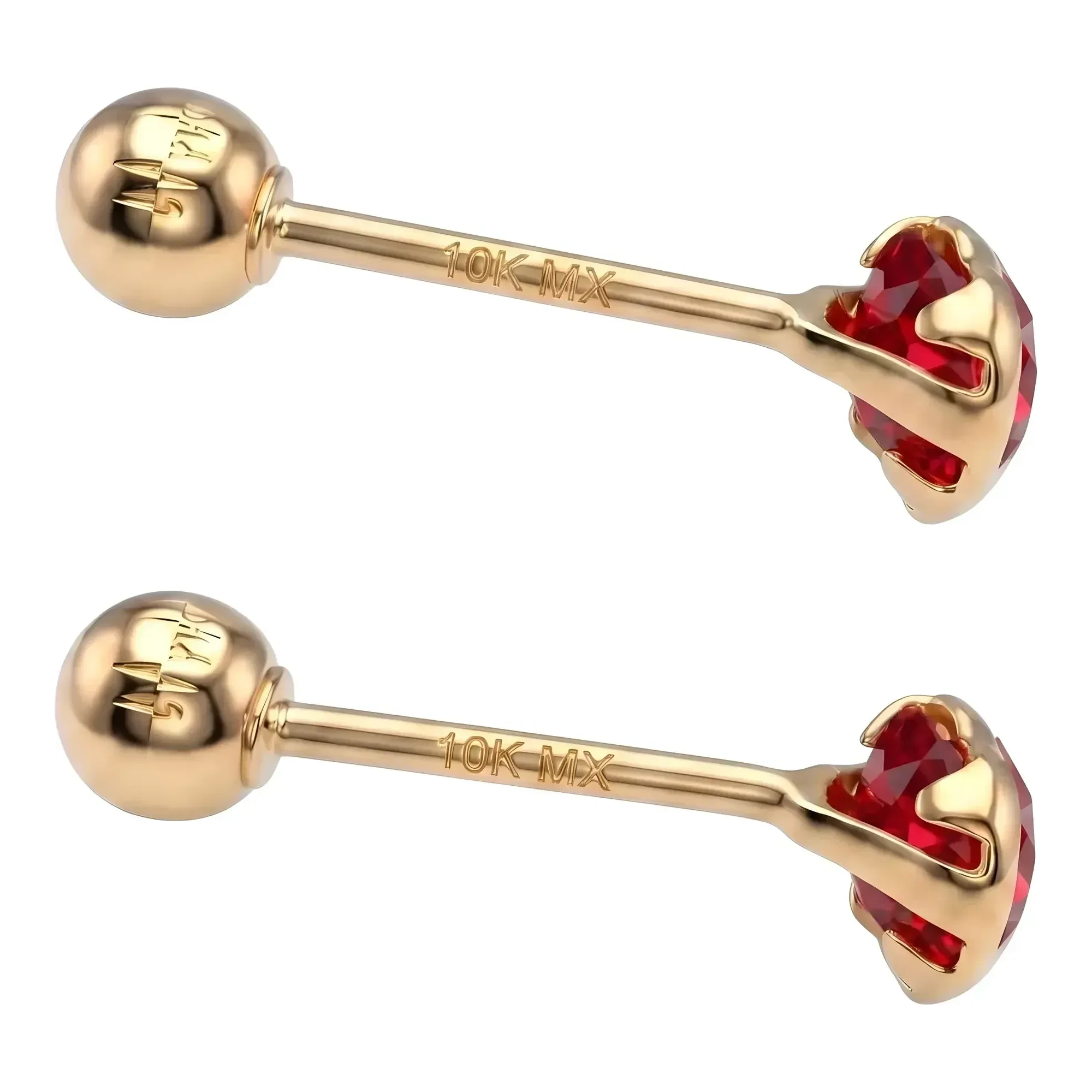 Aretes Broquel de Oro 10k Corazón con Zirconia Roja 4x3 mm - Imagen 4