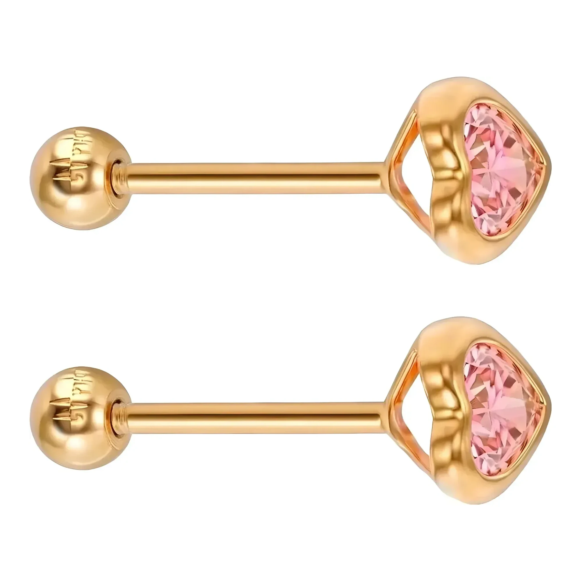 Aretes Broquel de Oro 10k Corazón con Zirconia Rosa 4x3 mm - Imagen 3
