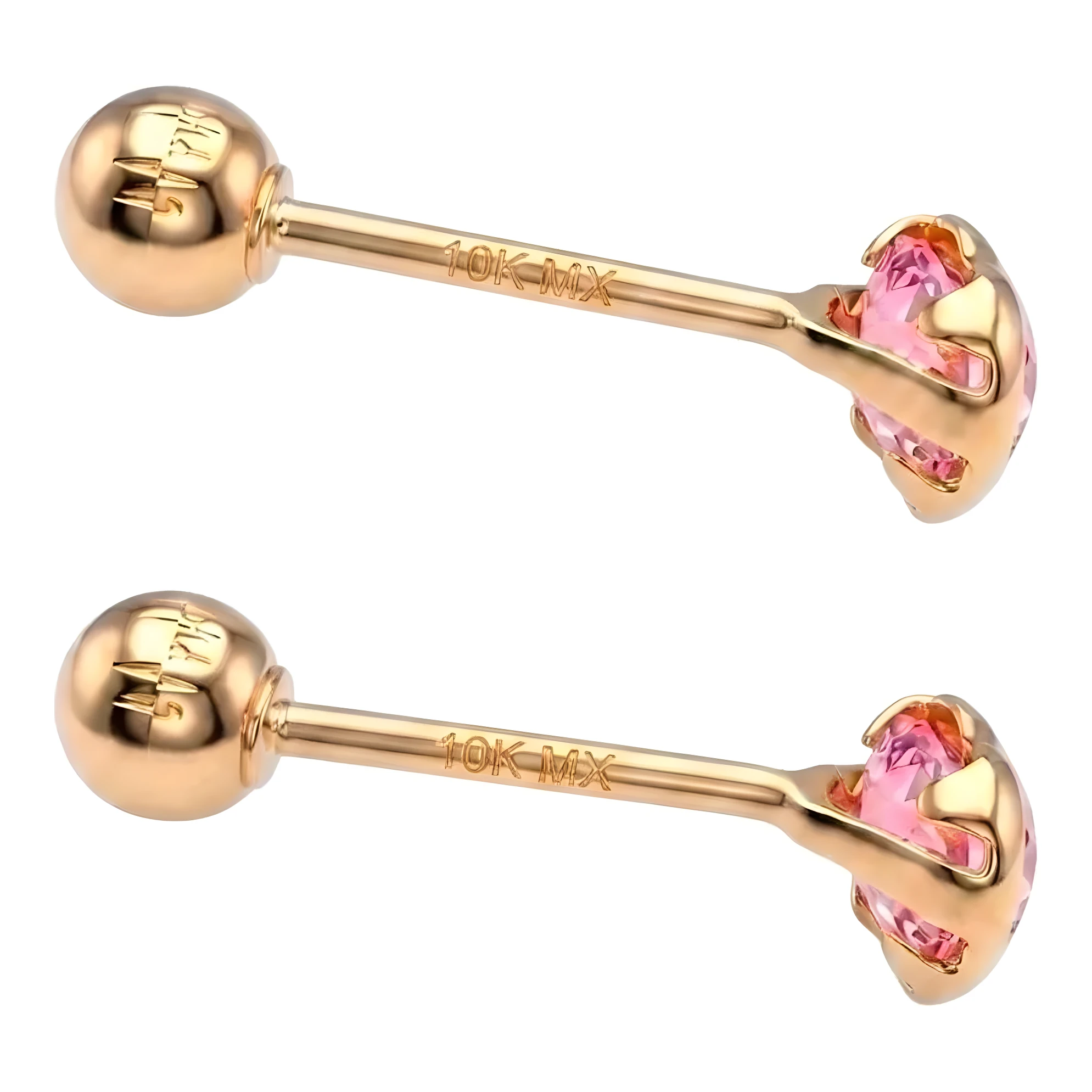 Aretes Broquel de Oro 10k Corazón con Zirconia Rosa 4x3 mm - Imagen 4