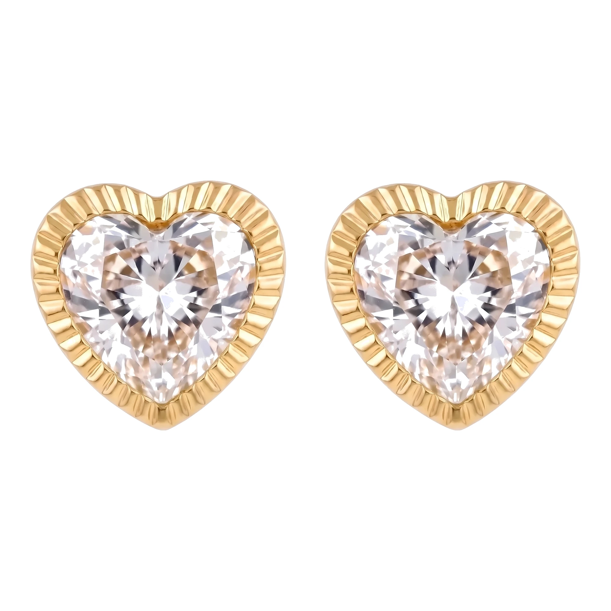 Broqueles de oro 10k corazón diamantado con zirconia de 6 mm y cierre a rosca Joyaris