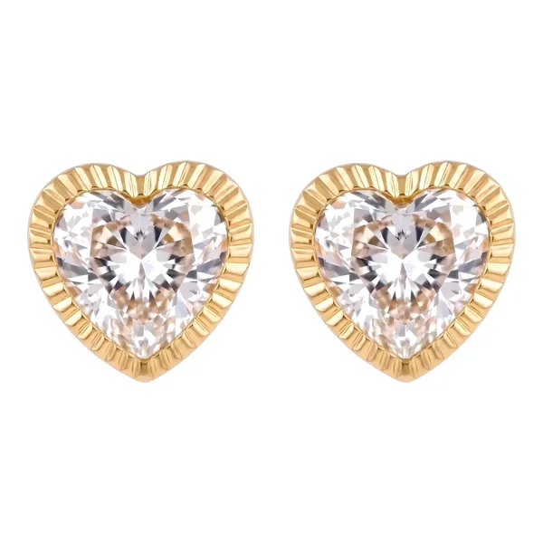 Broqueles de Oro 10k Corazón Diamantado con Zirconia 6 mm