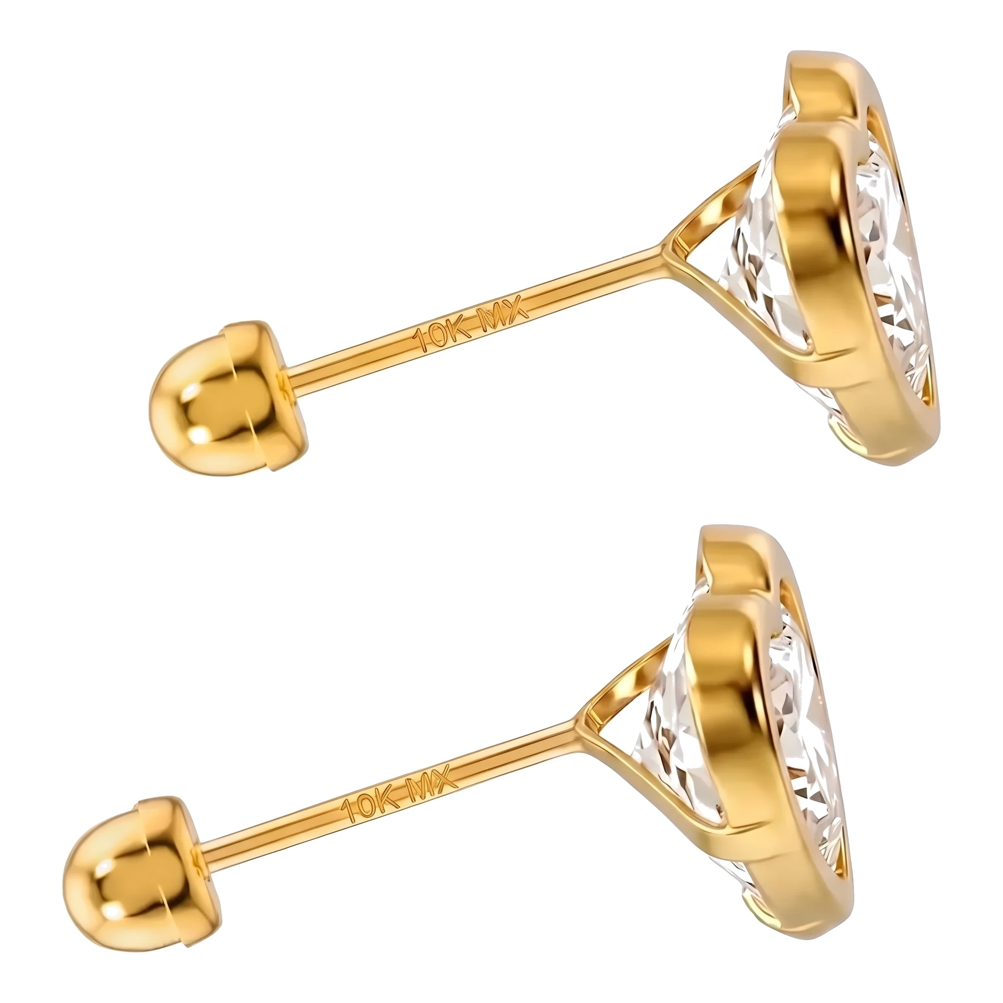 Broqueles de Oro 10k Corazón Diamantado con Zirconia 6 mm - Imagen 3