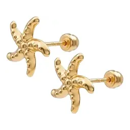 Broqueles Estrella de Mar Oro 10k 6 mm con Broche a Rosca - Imagen 2